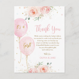 Chic Roze Bloem Ballonnen Baby Shower Bedankt Briefkaart