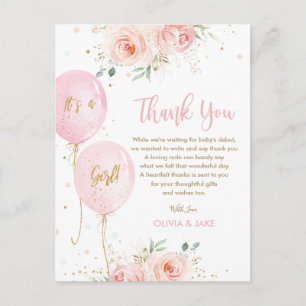 Chic Roze Bloem Ballonnen Baby Shower Bedankt Briefkaart