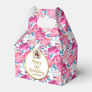 Chic roze bloemen, Aangepaste foto, Fijne verjaard Bedankdoosjes
