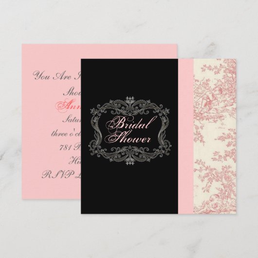 Chic  Roze Bloemen Bruids Douche Uitnodiging (Voorkant / Achterkant)