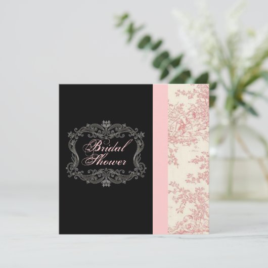 Chic Roze Bloemen Bruids Douche Uitnodiging (Staand voorkant)