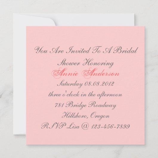 Chic  Roze Bloemen Bruids Douche Uitnodiging (Achterkant)
