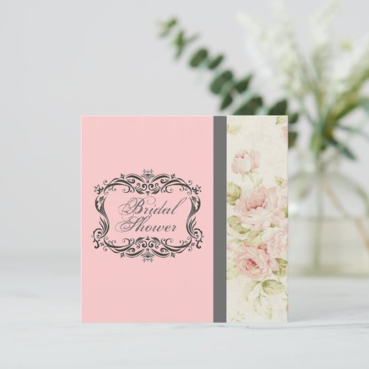 Chic Roze Bloemen Bruids Douche Uitnodiging (Staand voorkant)