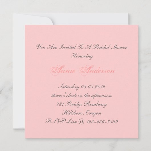 Chic Roze Bloemen Bruids Douche Uitnodiging (Achterkant)