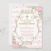 Chic Roze Bloemen Eerste Heilige Communie Prinses Kaart (Voorkant)