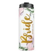 Chic Roze Bloemen Faux Gouden Bruid Script en Naam