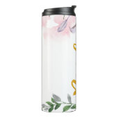 Chic Roze Bloemen Faux Gouden Bruid Script en Naam Thermosbeker (Gedraaid links)