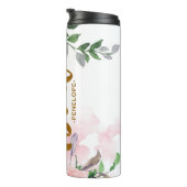 Chic Roze Bloemen Faux Gouden Bruid Script en Naam Thermosbeker (Geroteerd rechts)