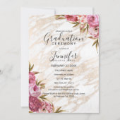 Chic Roze Bloemen Goud Marmer Afstuderen Ceremonie Kaart (Voorkant)