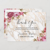 Chic Roze Bloemen Goud Marmer Dank u Briefkaart (Voorkant / Achterkant)