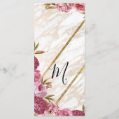 Chic Roze Bloemen Goud Marmeren Trouwprogramma's Programmakaart (Achterkant)