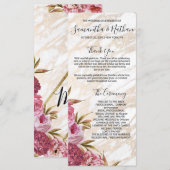 Chic Roze Bloemen Goud Marmeren Trouwprogramma's Programmakaart (Voorkant / Achterkant)