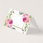 Chic Roze Bloemen Goud Wit Huwelijk Kaart (Voorkant)