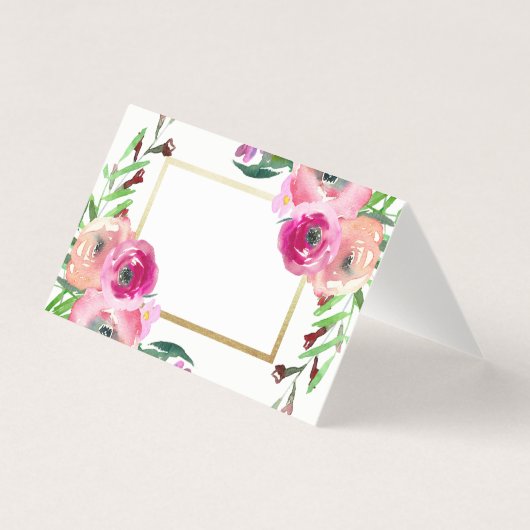 Chic Roze Bloemen Goud Wit Huwelijk Kaart (Voorkant)