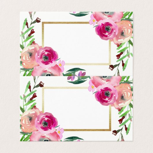 Chic Roze Bloemen Goud Wit Huwelijk Kaart (Buitenkant ongevouwen)