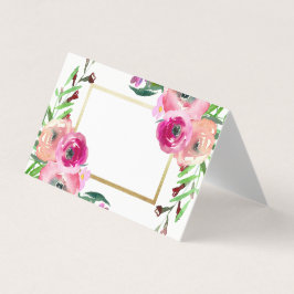 Chic  Roze Bloemen Goud Wit Huwelijk Kaart