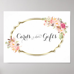Chic Roze Bloemen Gouden Trouwkaarten en Geschenke Poster