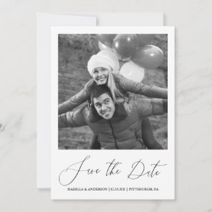 Chic Roze Bloemen Kalligrafie Foto Bewaar de datum Save The Date
