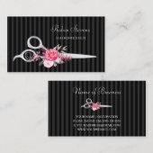 Chic Roze Bloemen Kapsalon Faux Zilveren Schaar Visitekaartje (Voorkant / Achterkant)