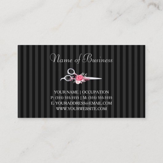 Chic Roze Bloemen Kapsalon Faux Zilveren Schaar Visitekaartje (Achterkant)