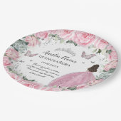 Chic Roze Bloemen Prinses Zilver Quinceañera XV Papieren Bordje (Gekanteld)