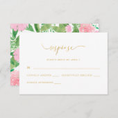Chic Roze Bloemen Print RSVP Reactie (Voorkant / Achterkant)