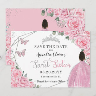 Chic Roze Bloemen Sweet Sixteen Brown Princess Save The Date