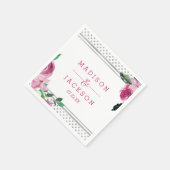 Chic Roze Bloemen & Zilveren Stippen Monogram Huwe Servetten (Hoek)