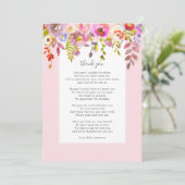 Chic roze bloemengedicht baby shower bedankkaart kaart (Staand voorkant)