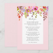 Chic roze bloemengedicht baby shower bedankkaart kaart (Voorkant / Achterkant)