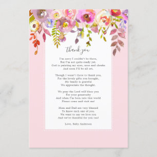 Chic roze bloemengedicht baby shower bedankkaart kaart