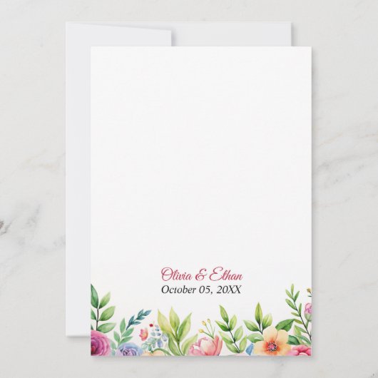 Chic Roze Blush Bloemen Paarse Waterverf bruiloft Kaart (Achterkant)