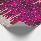 Chic Roze Blush Rode Glitter Druppels Monogram Cadeaupapier (Hoek)