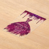 Chic roze bordeauxjurk glitter druppels verjaardag acryl uitnodigingen (Laagn)