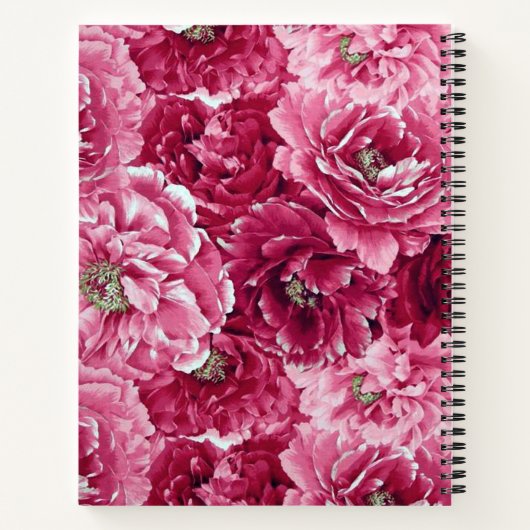 Chic Roze Botanische Pioenen Patroon Notitieboek (Achterkant)