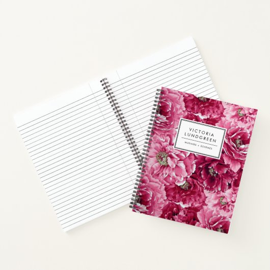 Chic Roze Botanische Pioenen Patroon Notitieboek (Binnen)
