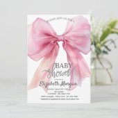 Chic Roze Bow Gestreept Baby shower Kaart (Staand voorkant)