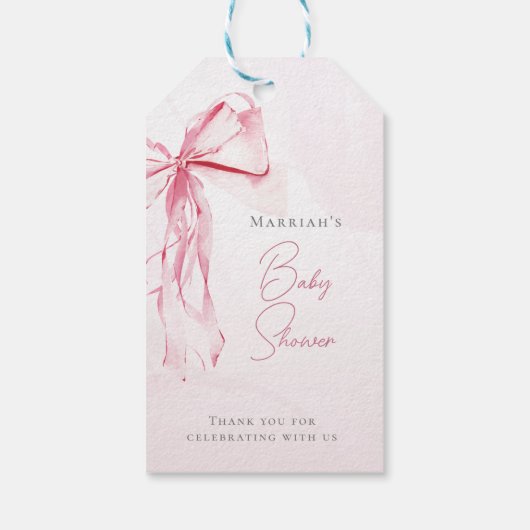 Chic Roze Bow Waterverf Meisje Baby shower Cadeaulabel (Achterkant)