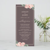Chic  Roze Burgundy Wedding Menu (Staand voorkant)