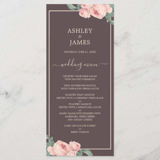 Chic  Roze Burgundy Wedding Menu (Voorkant)
