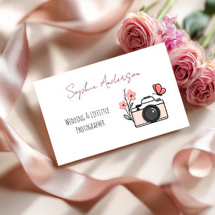 Chic Roze Camera & Vlinder Trouwfotograaf Visitekaartje