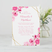 Chic roze Cherry Blossom Geometric Wedding Kaart (Staand voorkant)