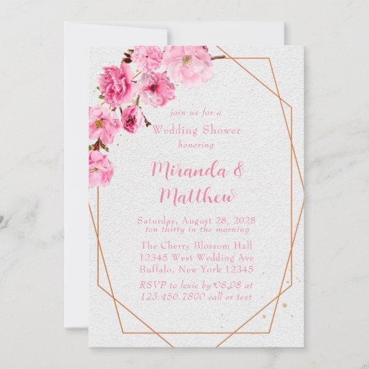 Chic roze Cherry Blossom Geometric Wedding Shower Kaart (Voorkant)