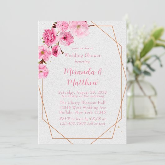 Chic roze Cherry Blossom Geometric Wedding Shower Kaart (Staand voorkant)