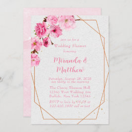 Chic roze Cherry Blossom Geometric Wedding Shower Kaart