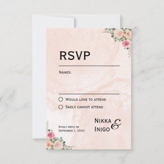 Chic Roze Crème Bloemen Huwelijk RSVP Kaarten (Voorkant)