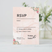 Chic Roze Crème Bloemen Huwelijk RSVP Kaarten (Staand voorkant)