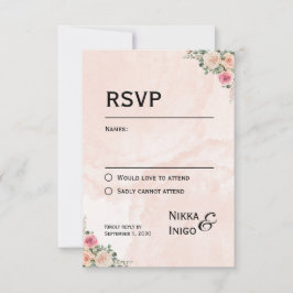 Chic Roze Crème Bloemen Huwelijk RSVP Kaarten