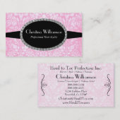 Chic roze Damask Rhinestones Visitekaartje (Voorkant / Achterkant)