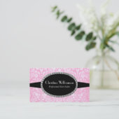 Chic roze Damask Rhinestones Visitekaartje (Staand voorkant)